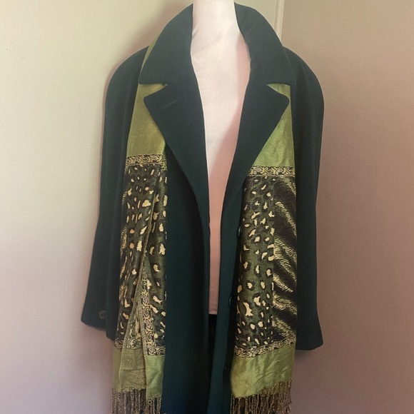 Vintage Julia Klein Dark Green Long Maxi Dress Coat Sz 16 - Picture 5 of 11